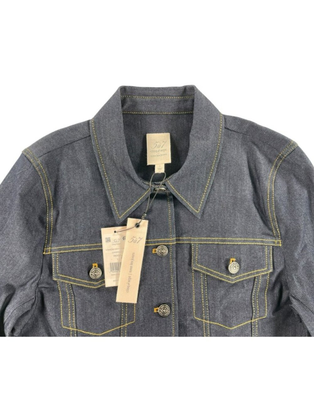 Cinq À Sept Seraphine Scrunched Seraphine Denim Jacket Indigo MSRP $395 Sz L NEW - Picture 3 of 12